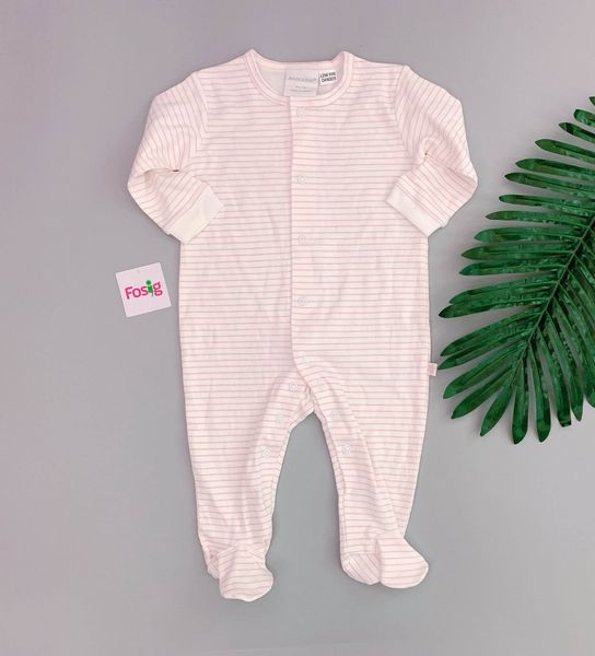  [3-6m] Sleepsuit Marquise Bé Gái - Trắng Sọc Hồng 