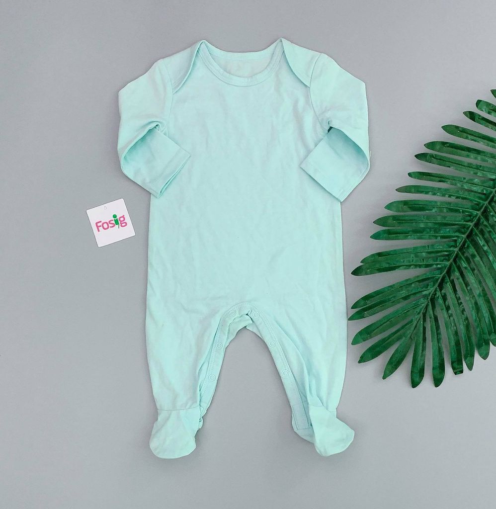  [0-3m] Sleepsuit Có Vớ Cúc Bấm Bé Trai - Xanh Ngọc 