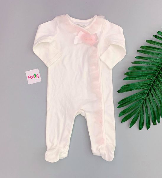  [0-3m] Sleepsuit First Impressiens Bé Gái - Trắng Nơ Hồng 