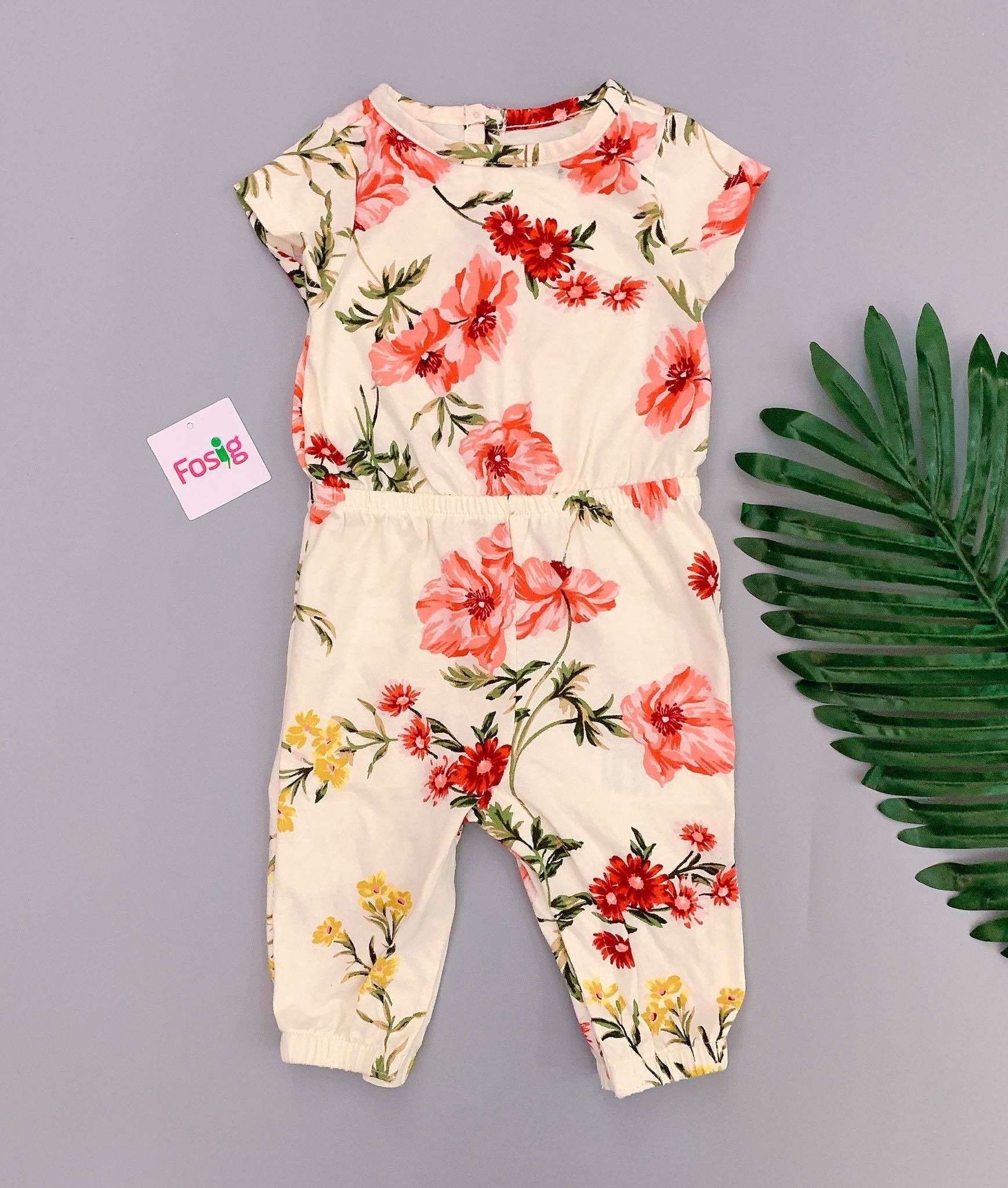  [3-6m] romer dài Jumpsuit Bé Gái - Kem Hoa Đỏ 