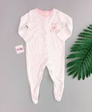  [nb-3m] Sleepsuit Có Vớ Cúc Bấm Bé Gái - Trắng Hạc Hồng 