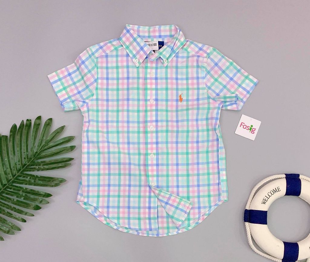  [22-25kg; 32-36kg] Áo Sơ Mi Ralph Lauren [Boy] - Caro/Hồng Xanh 