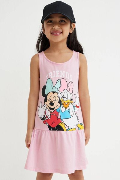  [23-30kg] Đầm Thun Cotton Sát Nách HM Bé Gái - Hồng Minnie Daisy 