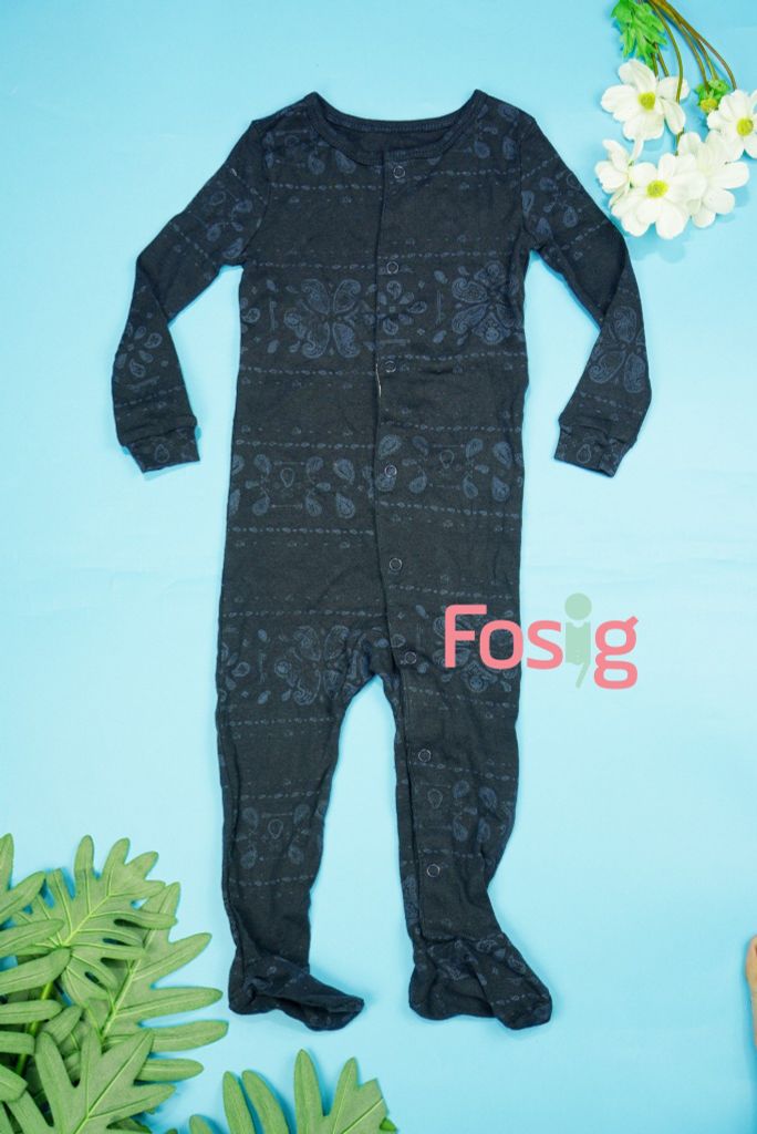  [3-6m ; 11-12kg] Sleepsuit Có Vớ Cúc Bấm Bé Trai - Navy Họa Tiết 