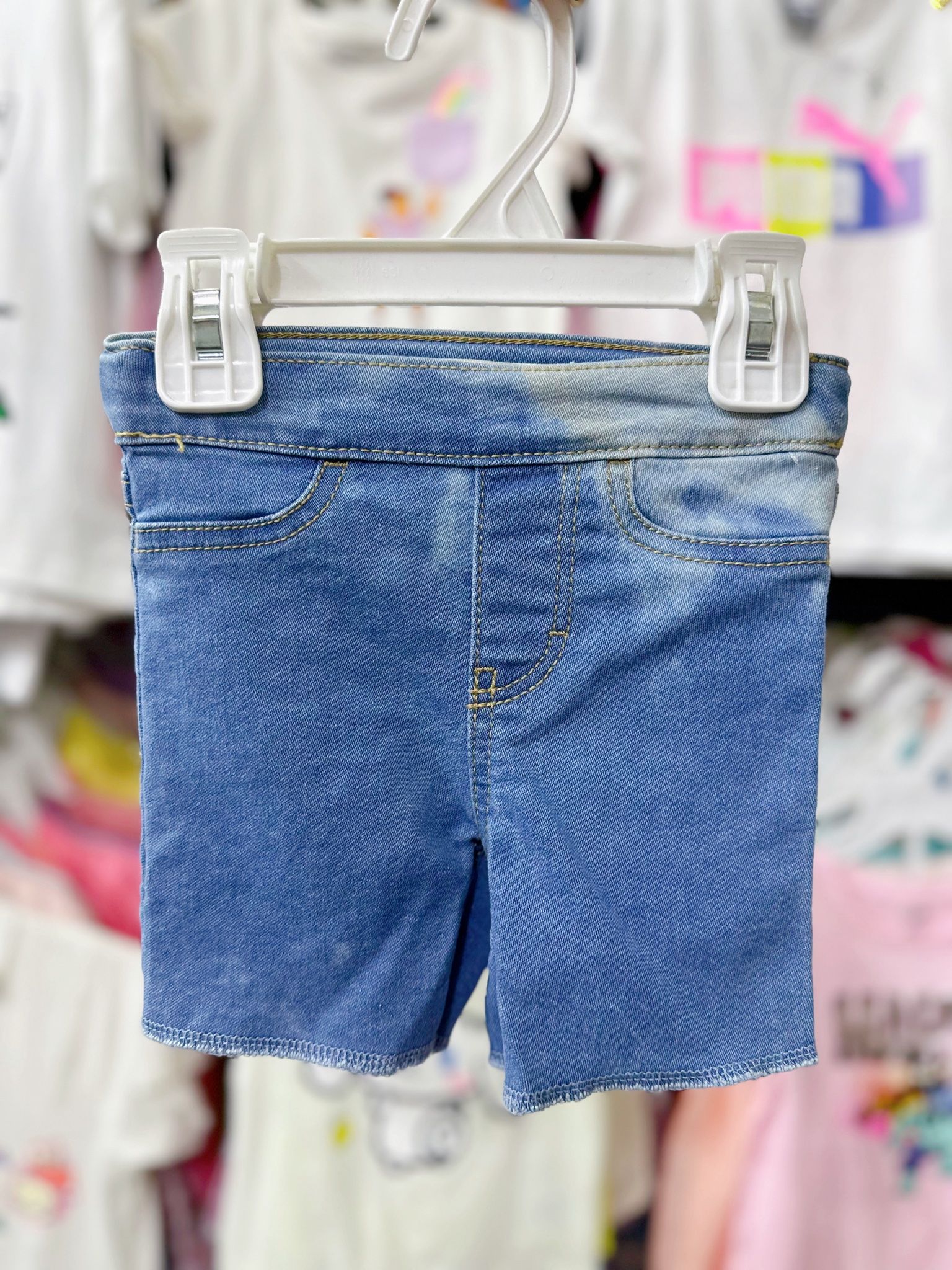 7-20kg 12M-6Y Quần short jaens L.v bé gái tăng đơ ẩn, lưng trơn- Xanh thêu màu QS02