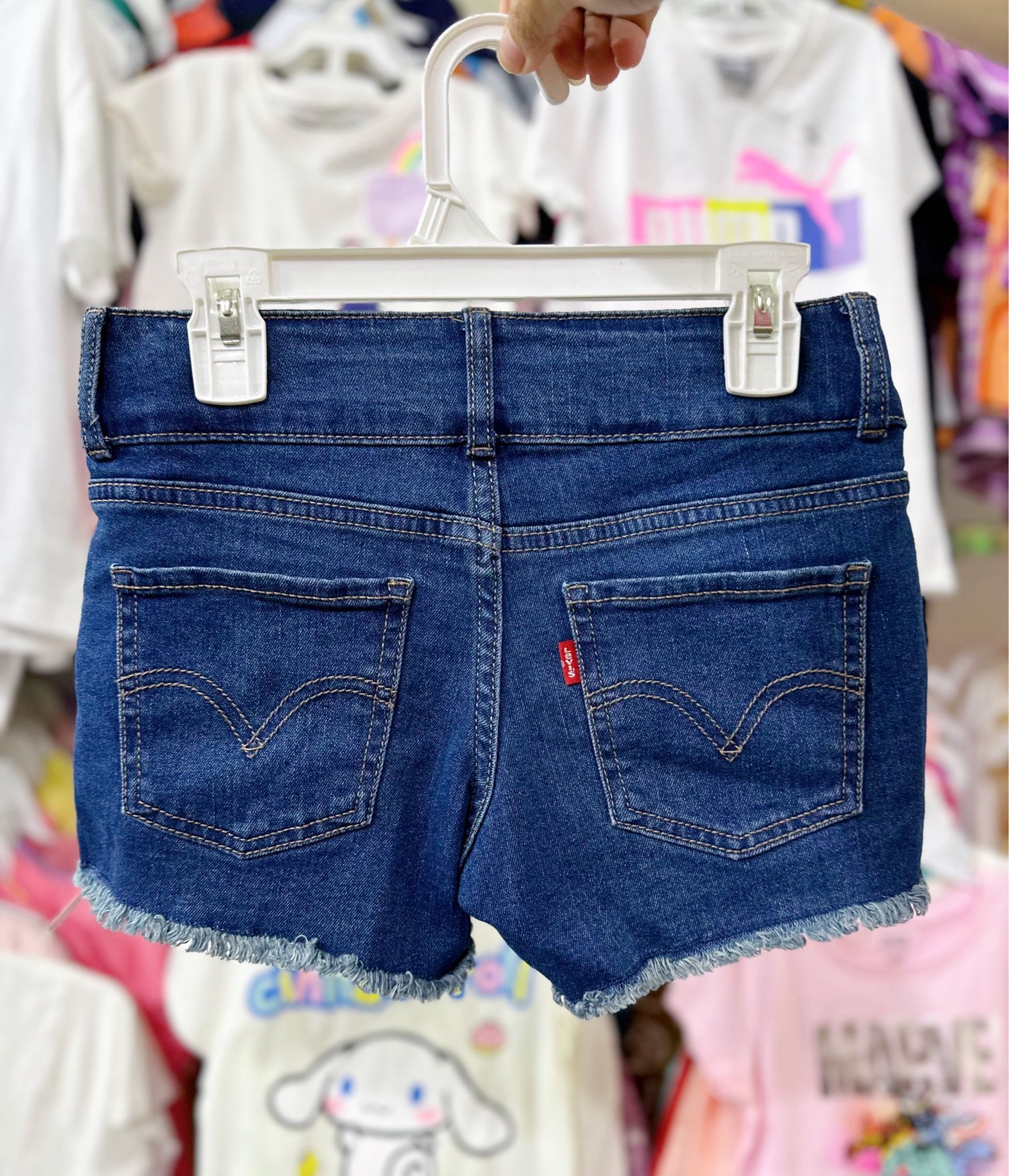 35-40kg 12Y Quần short jaens L.v bé gái tăng đơ ẩn, khóa thật- Xanh đậm hai nút QS02