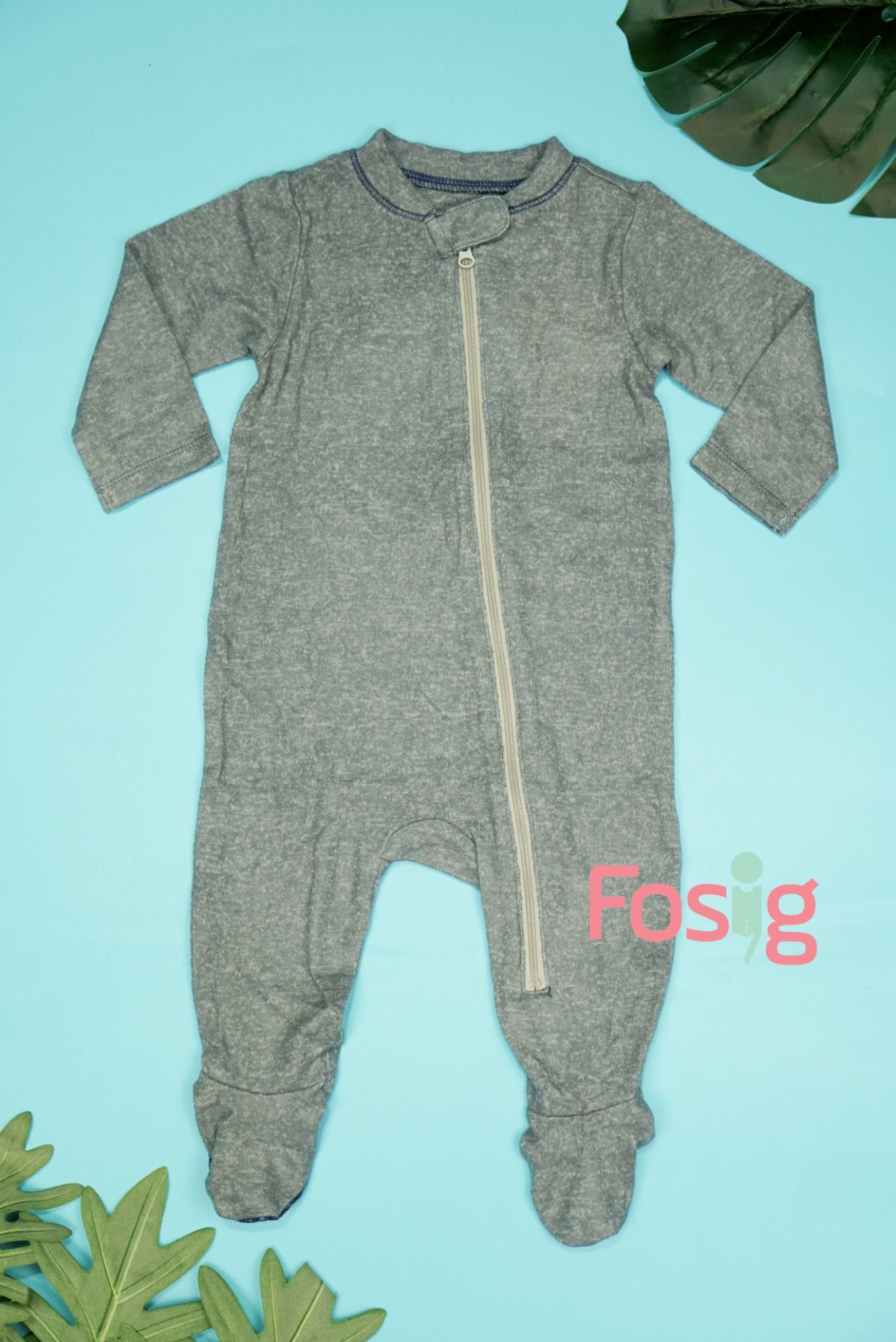  [3-6M] Sleepsuit Khóa Kéo Có Vớ Bé Trai ON - Xám Đen Nỉ 