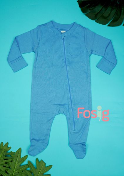  [3-6M] Sleepsuit Khóa Kéo Có Vớ Bé Trai ON - Xanh Trời Đậm 