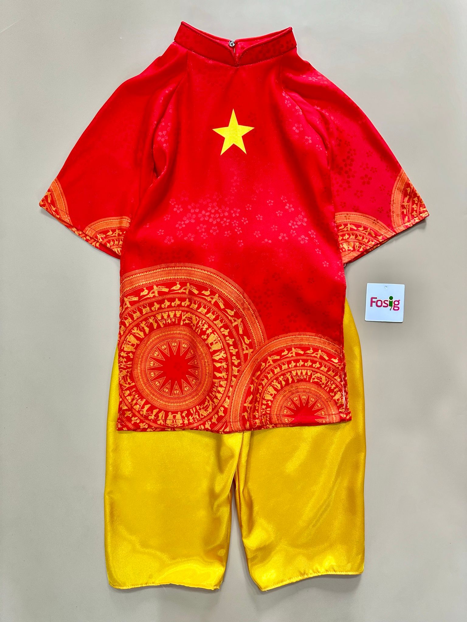 8-36kg; 1-10T (loại tốt) Áo dài lá cờ đỏ sao vàng cho bé gái- Đỏ hoa mai, quần phi bóng loại 1