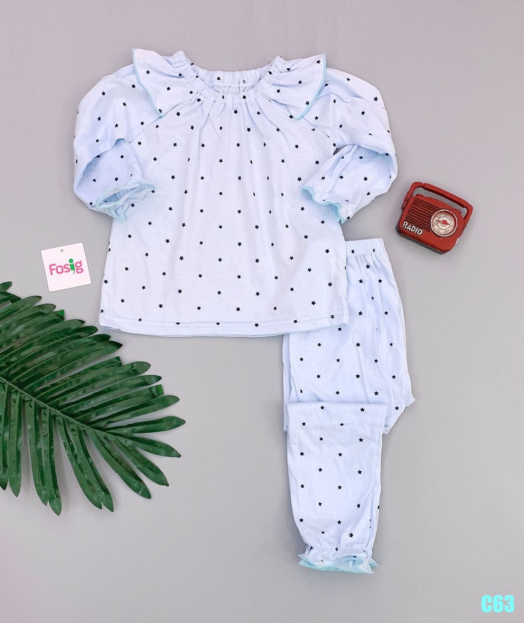 Đồ Bộ Dài Bé Gái Moimolpi - Xanh/Sao Đen