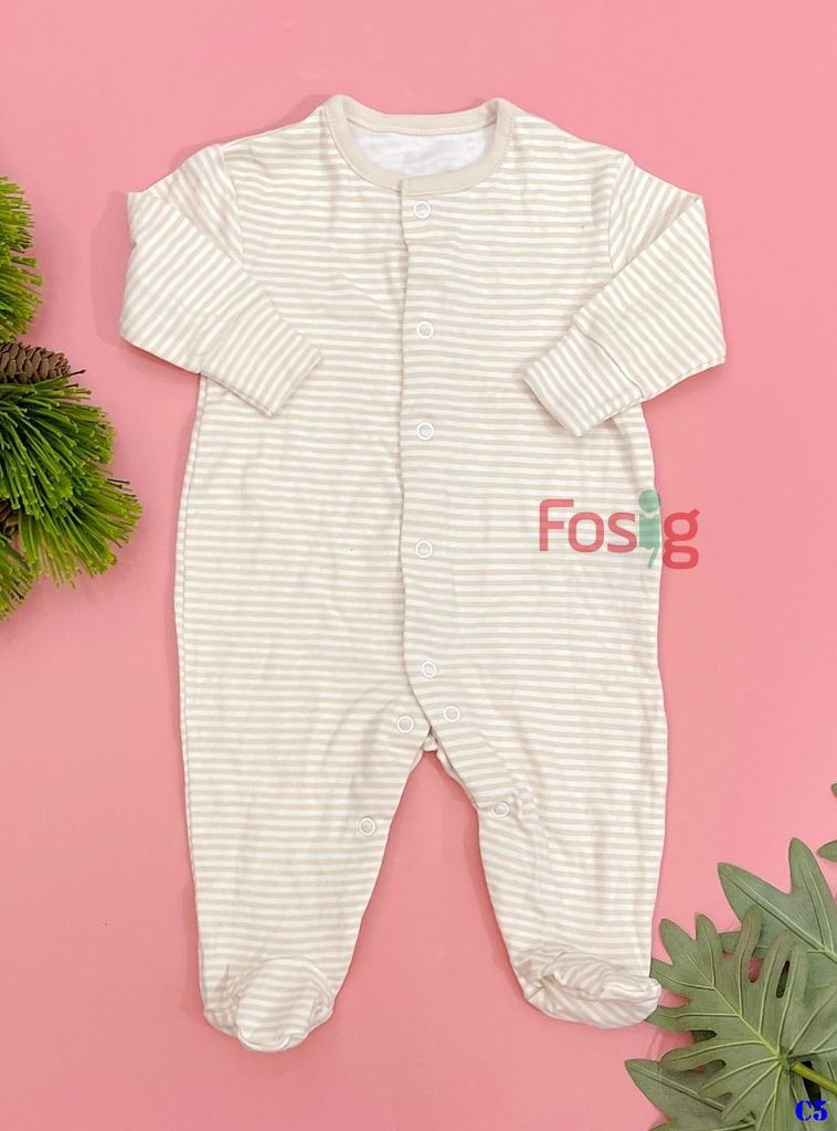  [0-3m] Sleepsuit For Baby Bé Trai - Sọc Nâu Trắng 