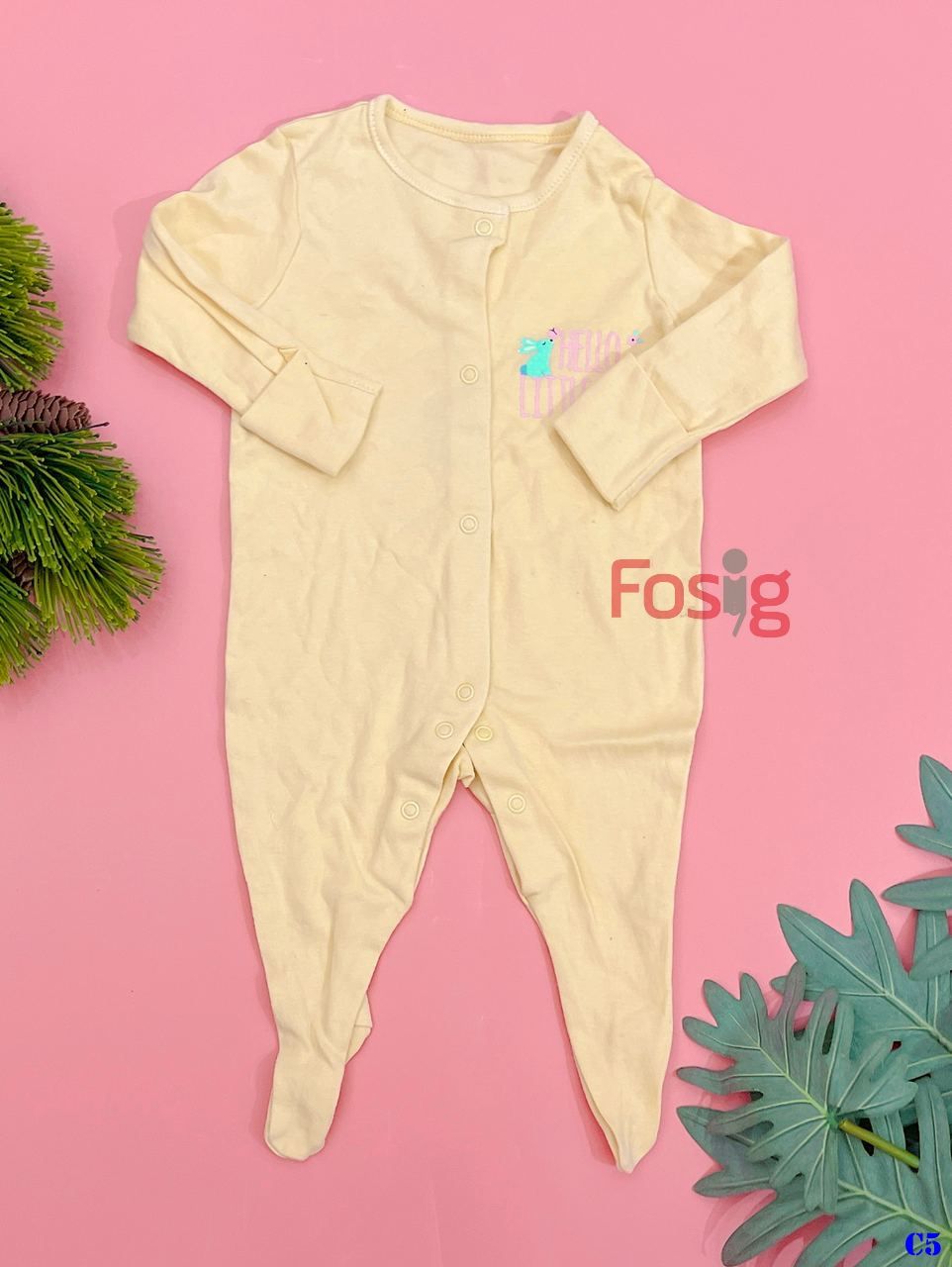  [3m] Sleepsuit Có Vớ Cúc Bấm Bé Gái - Vàng Thỏ Hello 