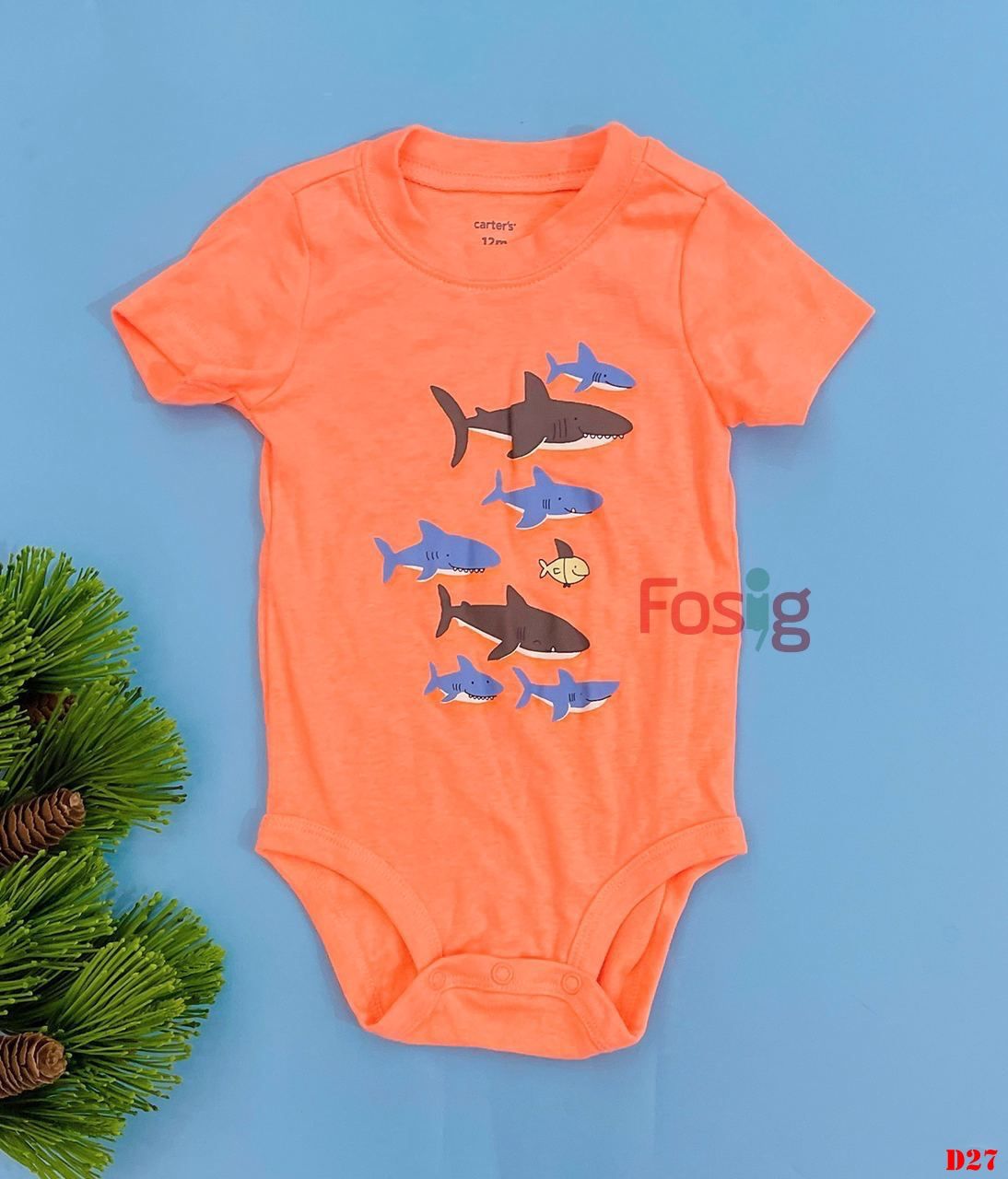 Bodysuit Tay Ngắn Bé Trai Cter - Cam Cá Mập