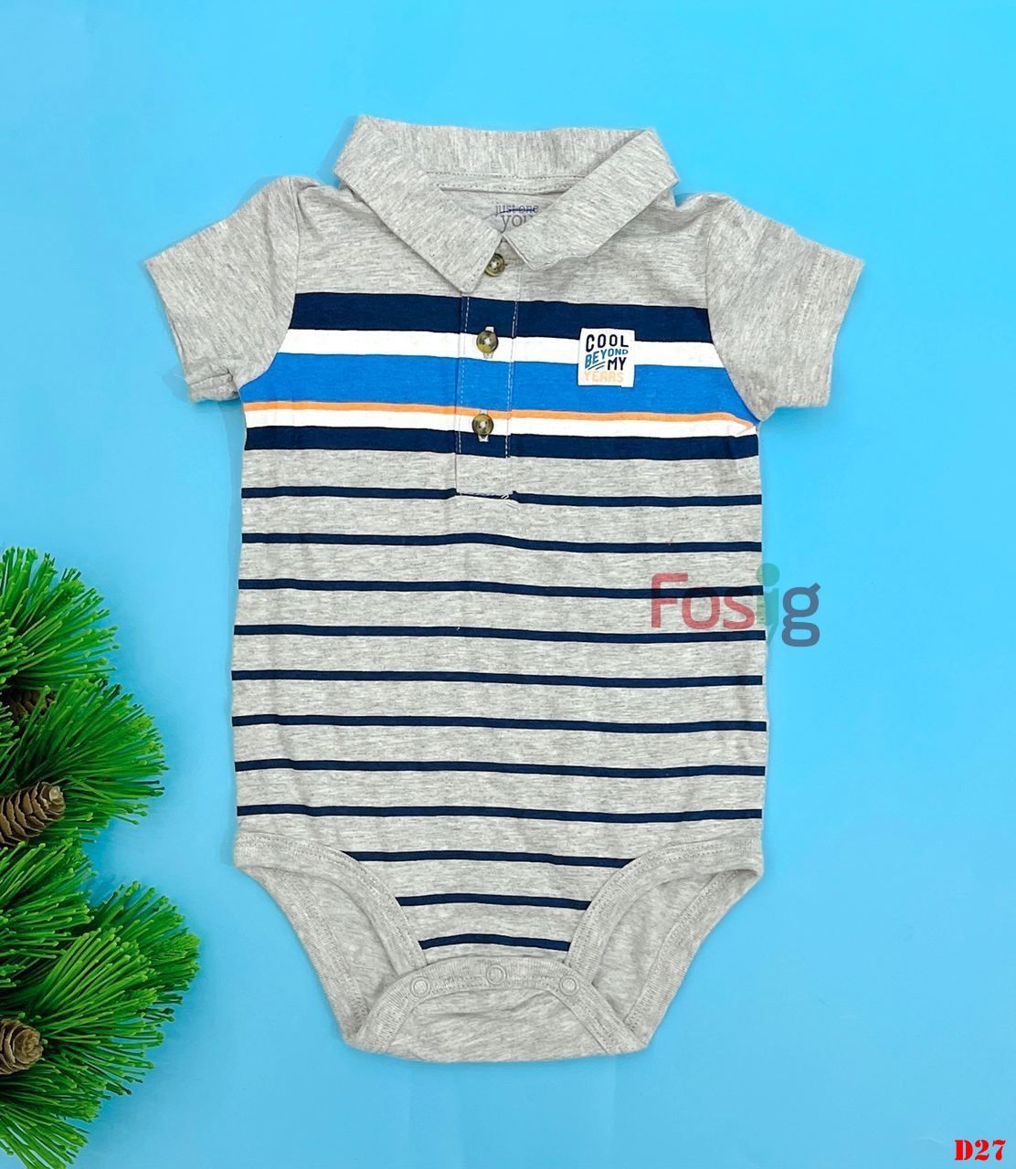 Bodysuit Tay Ngắn Bé Trai Cter - Xám Sọc Cool