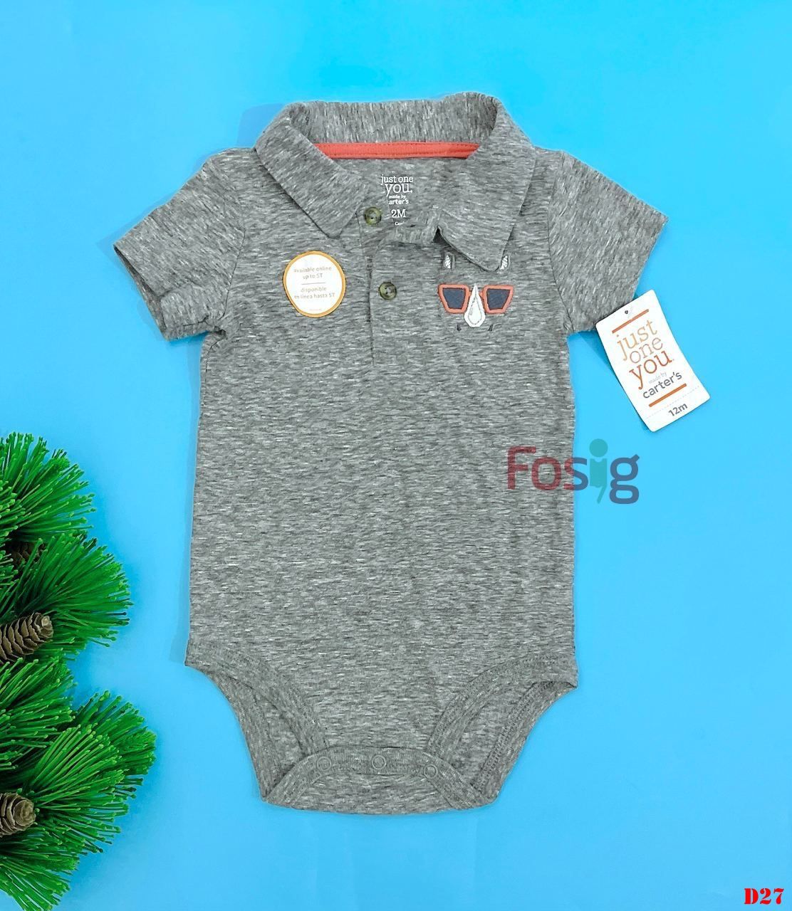 Bodysuit Tay Ngắn Bé Trai Cter - Xám Túi Cáo