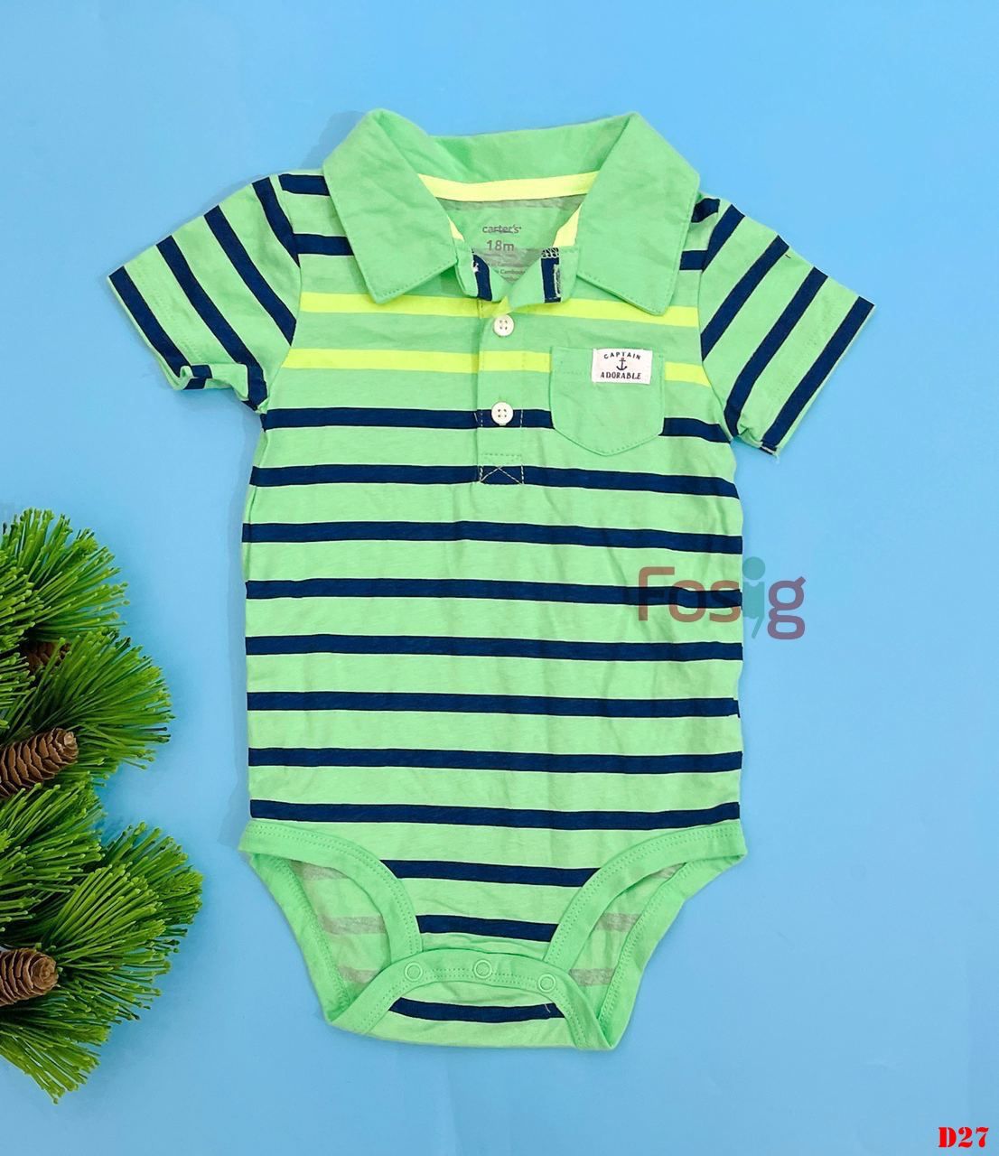 Bodysuit Tay Ngắn Bé Trai Cter -Xanh Sọc Captain
