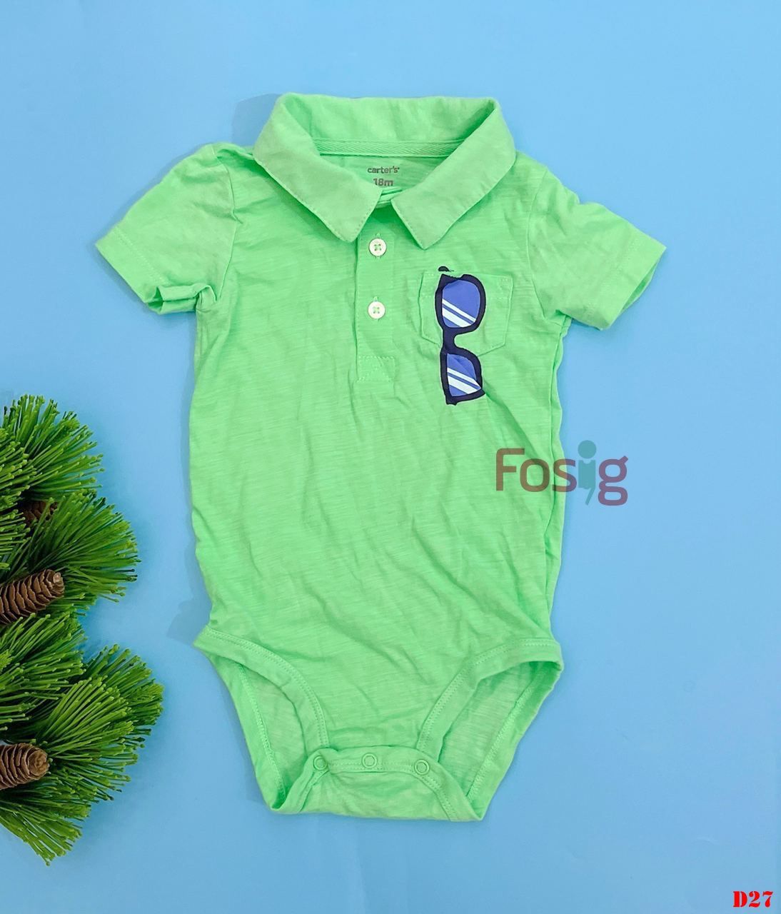 Bodysuit Tay Ngắn Bé Trai Cter - Xanh Túi Kính
