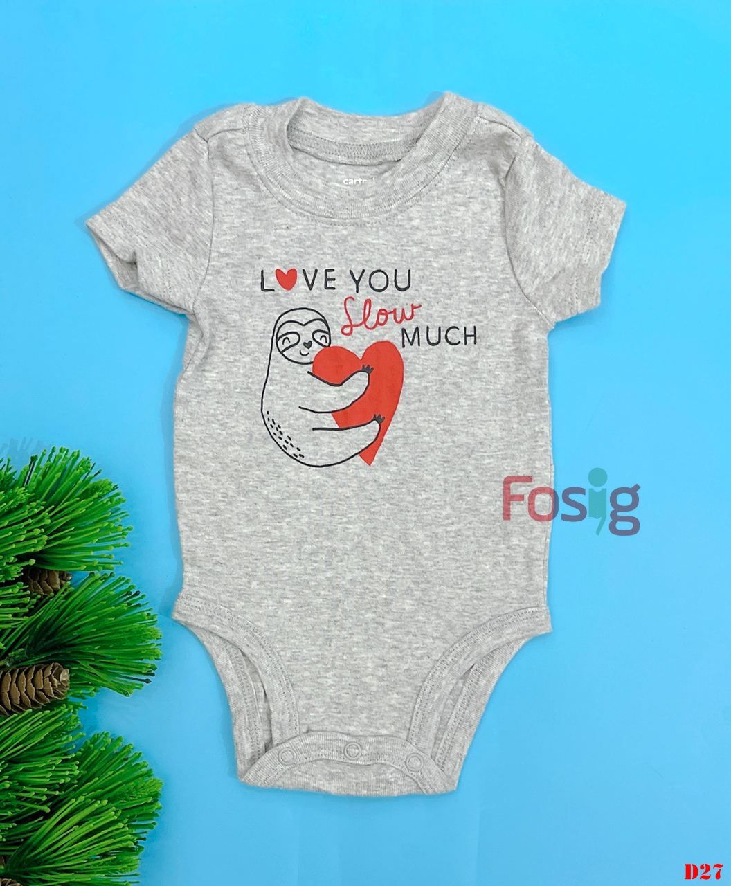 Bodysuit Tay Ngắn Bé Trai Cter - Xám Love You