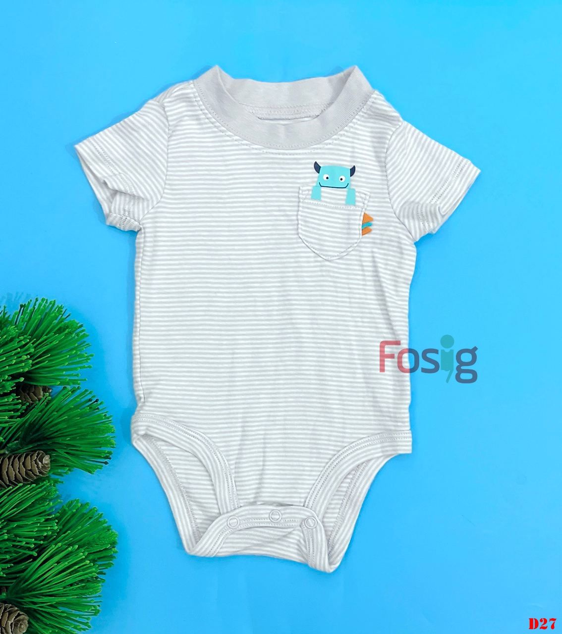 Bodysuit Tay Ngắn Bé Trai Cter - Sọc Xám Túi Quỷ