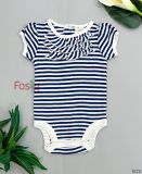  [0-3m, 12m-24m] Bodysuit Tay Ngắn Bé Gái Oskos - Sọc Navy Cổ Bèo 