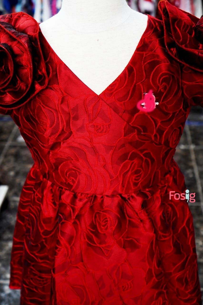  [25-32kg] Đầm Gấm Công Chúa - Đỏ Hoa Hồng 