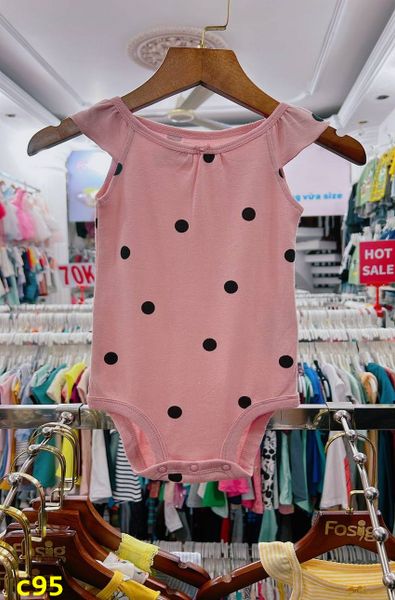  [0-3M ; 18M] Bodysuit Cánh Tiên Bé Gái Cter50 - Hồng Chấm Đen 