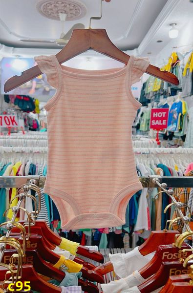  [0-3M ; 9M ; 18M] Bodysuit Cánh Tiên Bé Gái Cter50 - Hồng Chấm Sọc 