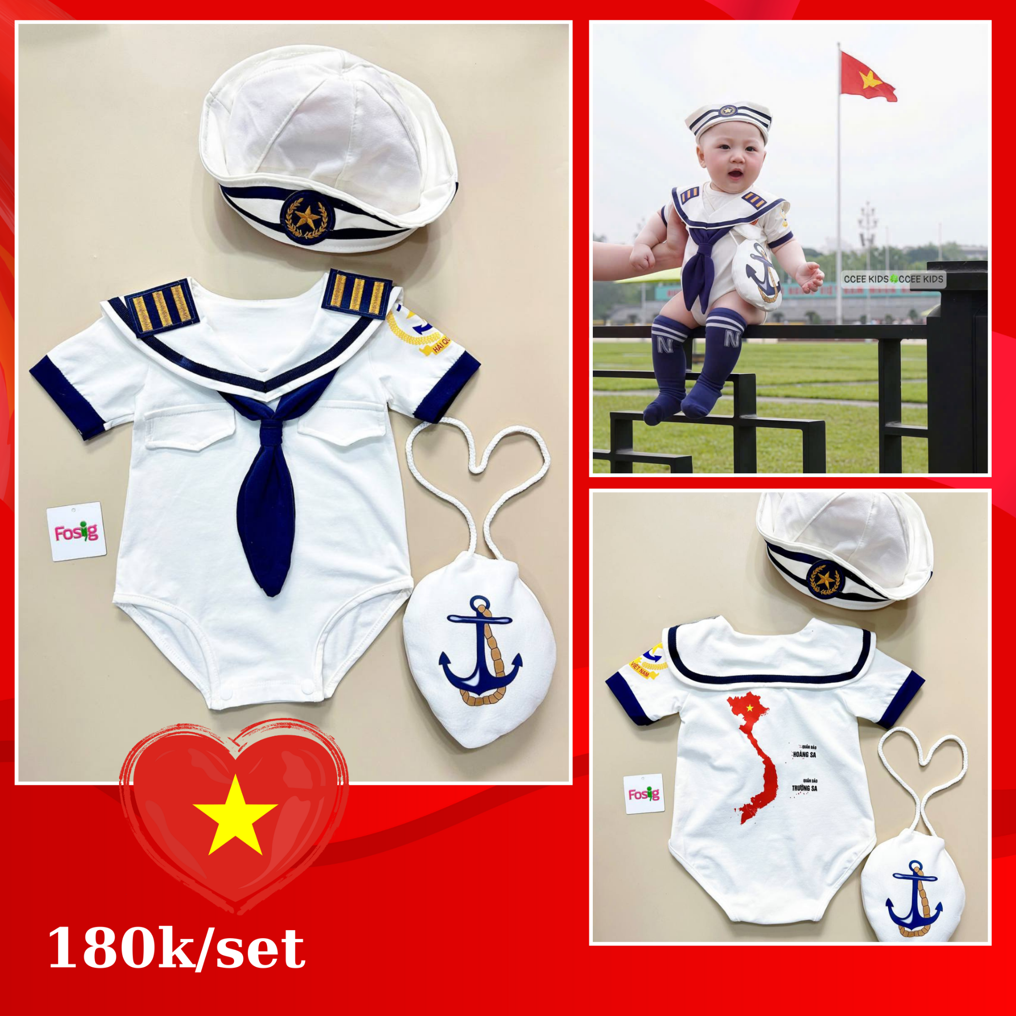 11-19kg Set body thủy thủ siêu ngầu cho bé- Set gồm bodysuit, nón, túi đeo chéo - set body hải quân 2/9