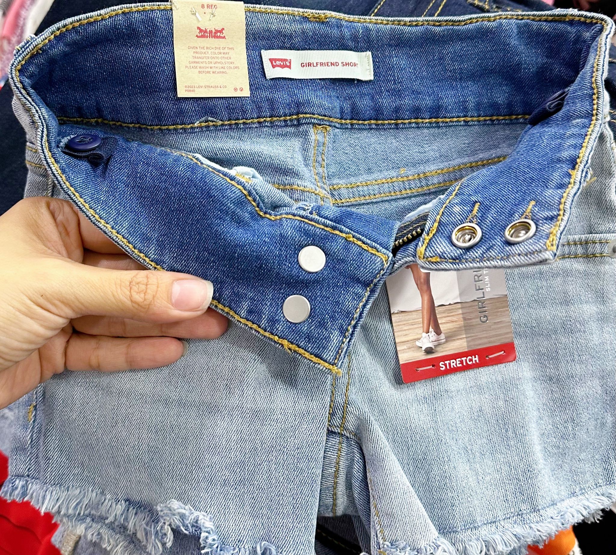 23-28kg 8Y Quần short jaens L.v bé gái tăng đơ ẩn, khóa thật- Xanh nhạt hai nút QS02