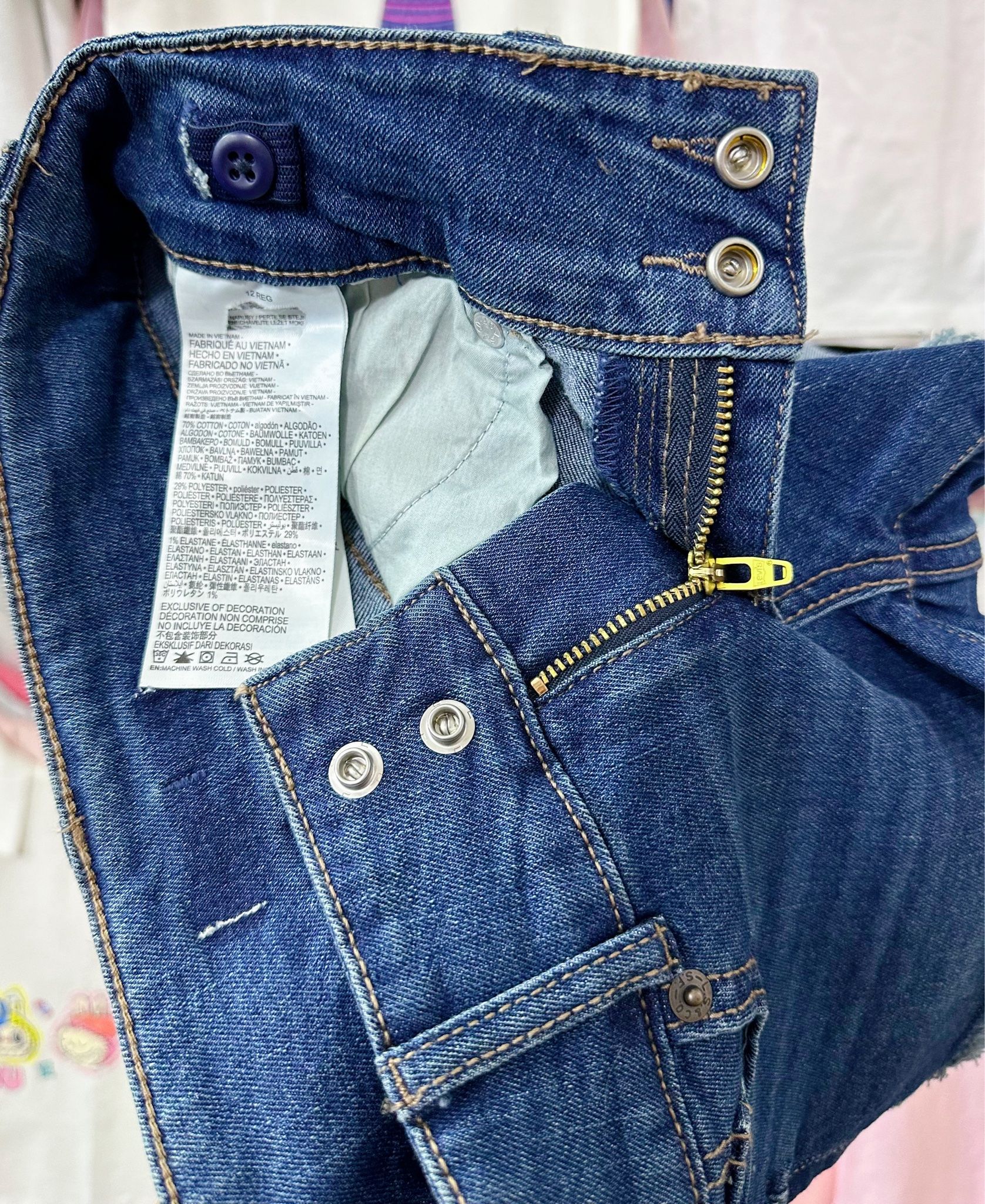 35-40kg 12Y Quần short jaens L.v bé gái tăng đơ ẩn, khóa thật- Xanh đậm hai nút QS02