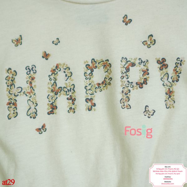  [3M] Áo Thun Tay Ngắn Bé Gái Cter - Kem Happy 