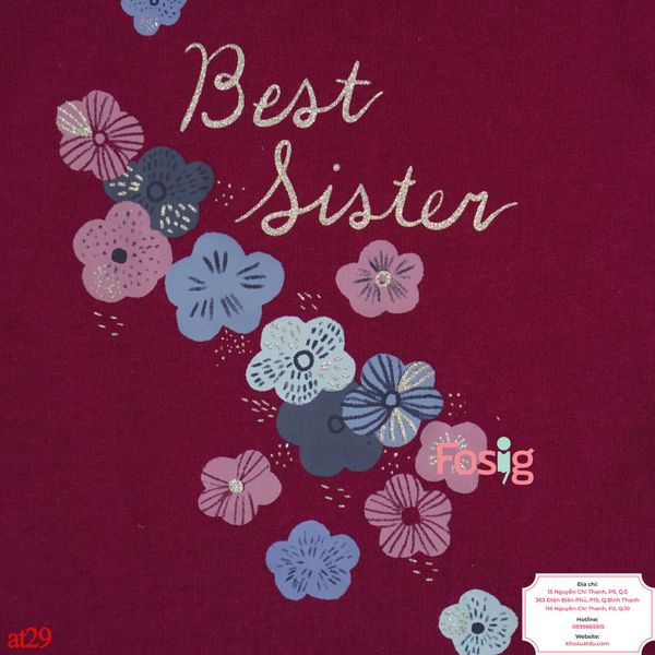  [6-11kg, 12-17kg; 35-43kg] Áo Thun Tay Ngắn Bé Gái Cter - Tím Best Sister 