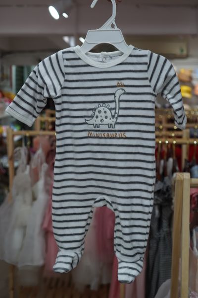  [0-3m] Sleepsuit Nỉ Có Vớ Bé Trai - Sọc Xám KL 