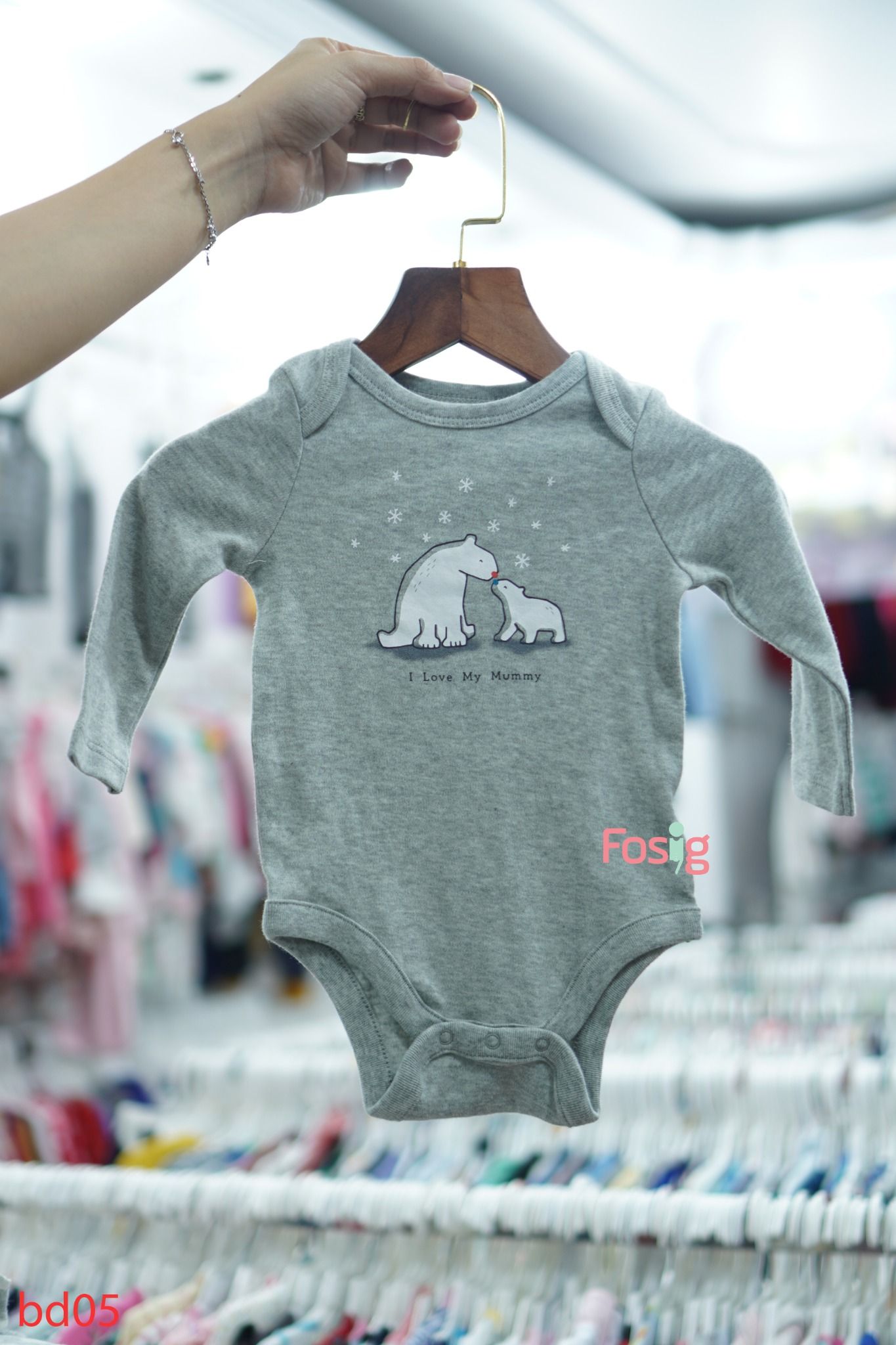  [6m-12m] Bodysuit Tay Dài Bé Trai GP - Xám Gấu 