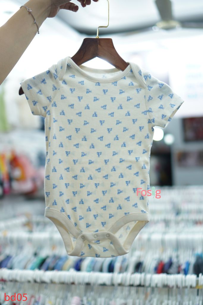  [3-6m] Bodysuit Tay Ngắn Bé Trai GP - Kem Gấu Xanh Nhỏ 