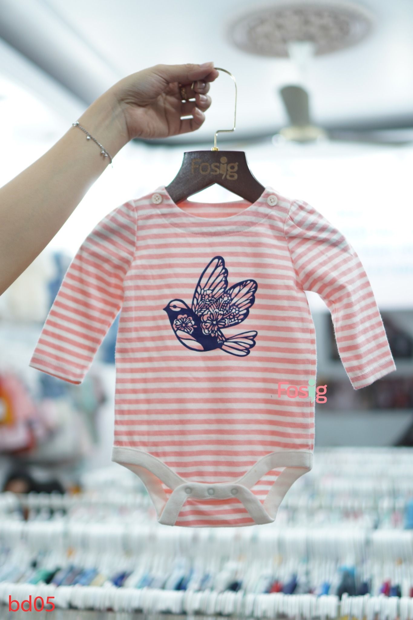  [3-6m] Bodysuit Tay Dài Bé Gái GP - Sọc Hồng Chim 