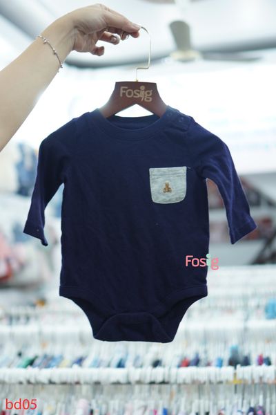  [3-6m] Bodysuit Tay Dài Bé Trai GP - Navy Túi Xám 