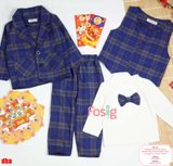  [10-17kg] Set 4 Món Vest Công Tử - Navy Sọc Nâu 