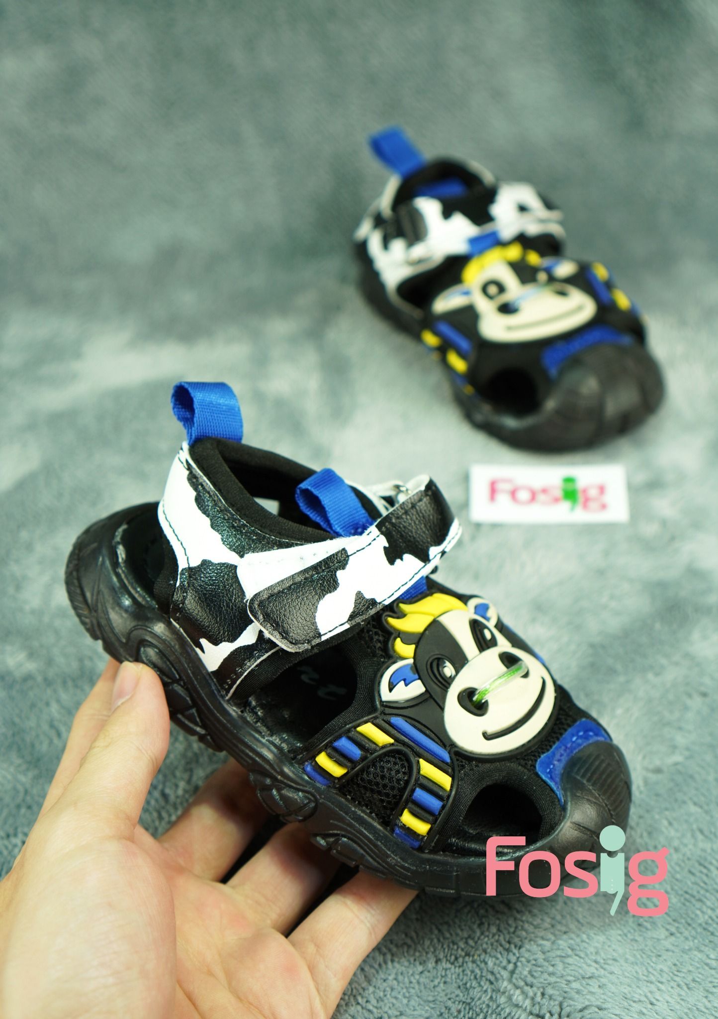  [12cm] Giày Sandal Cho Bé Trai - Đen Bò Sữa Xanh 