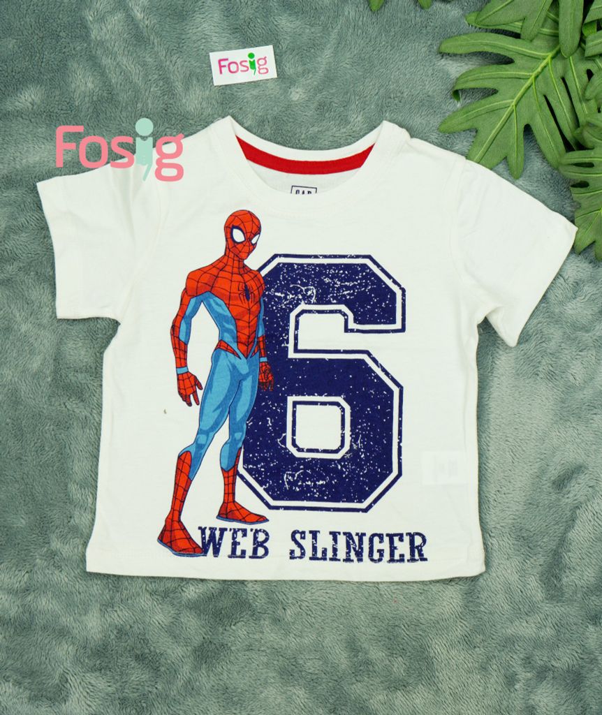  [11-14kg] Áo Thun Tay Ngắn Bé Trai GP - Trắng Web Slinger 