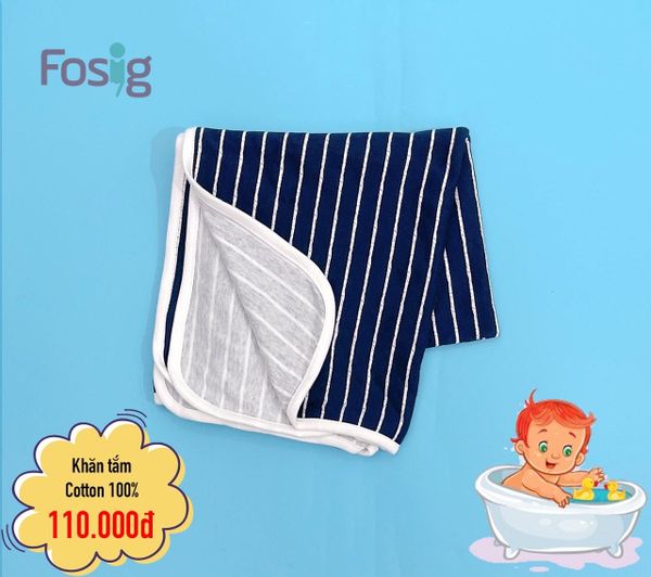  Khăn cotton DN 69 - Xanh Navy Sọc Trắng 