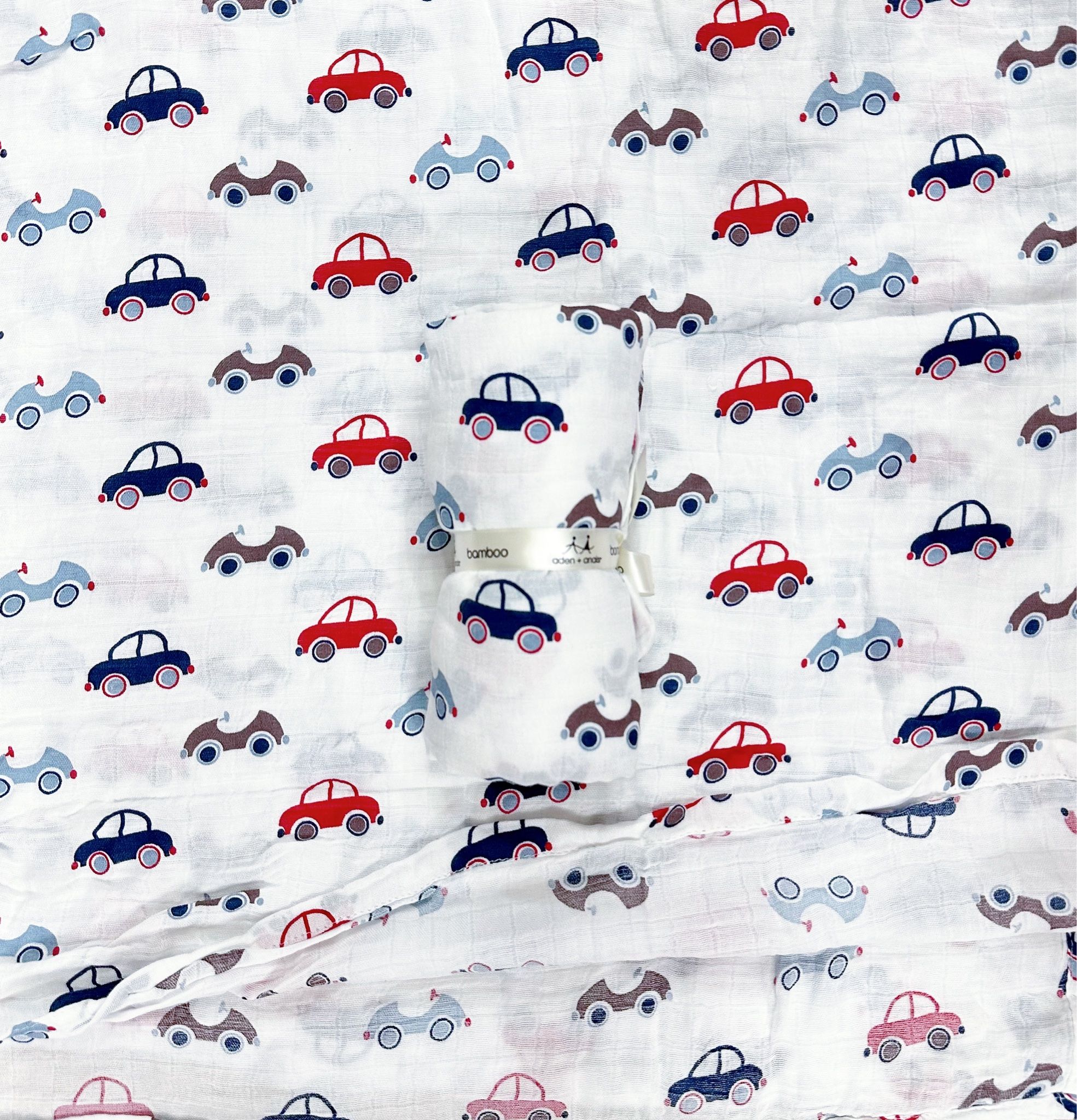 Khăn sợi tre muslin mềm mịn cho bé- Trắng xe hơi K2