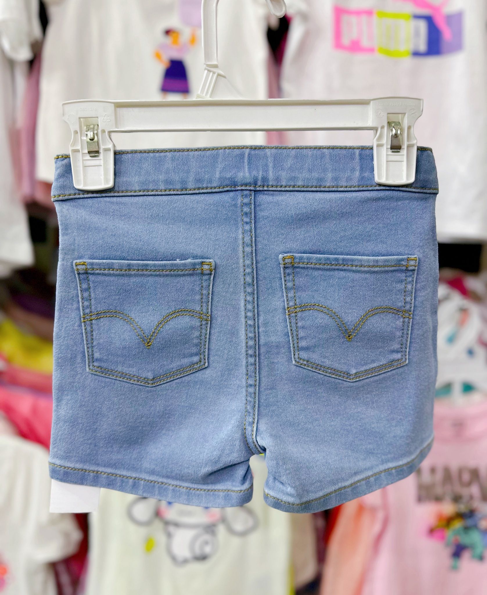 18-20kg 6Y Quần short jaens L.v bé gái tăng đơ ẩn, đai trơn- Xanh đai trơn MỘT QS02