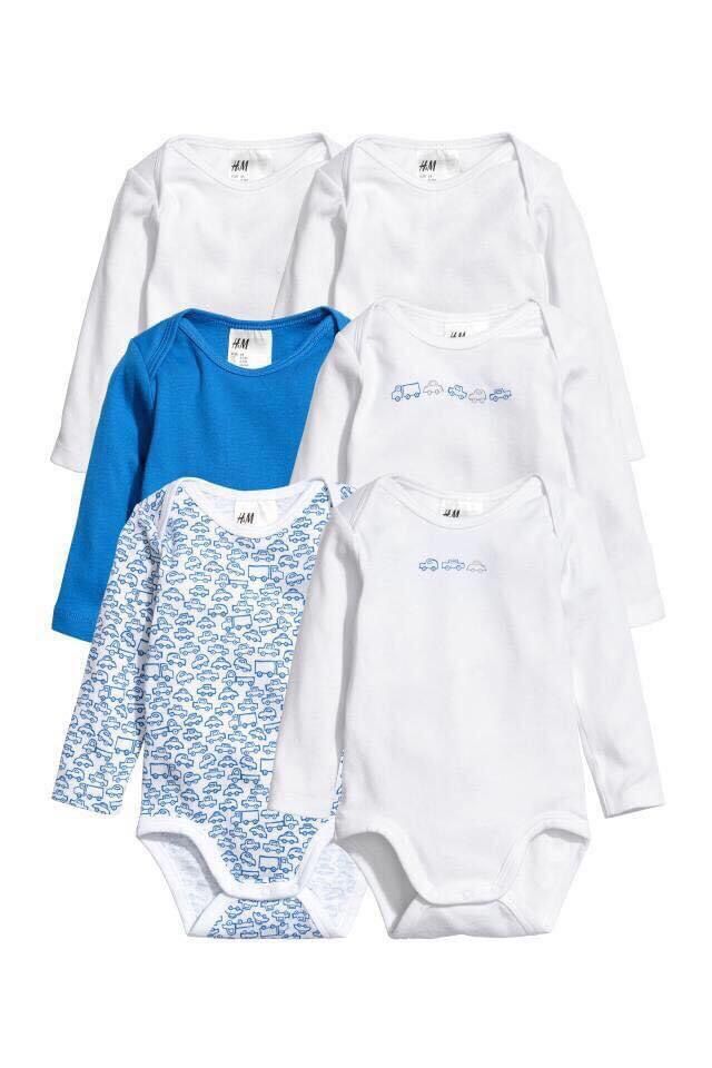  [0-6m, 8-15kg] Set 2 Bodysuit Tay Dài Bé Trai HM - Combo ngẫu nhiên 