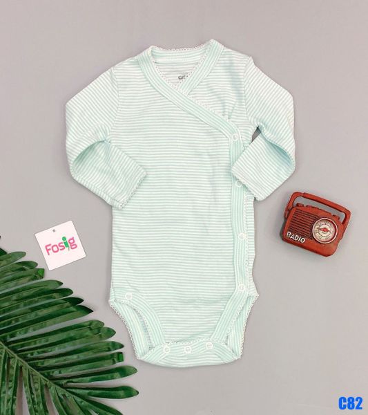  [4-5kg] Bodysuit Tay Dài Cài Hông Bé Gái  Cter - Sọc Xanh Ngọc 