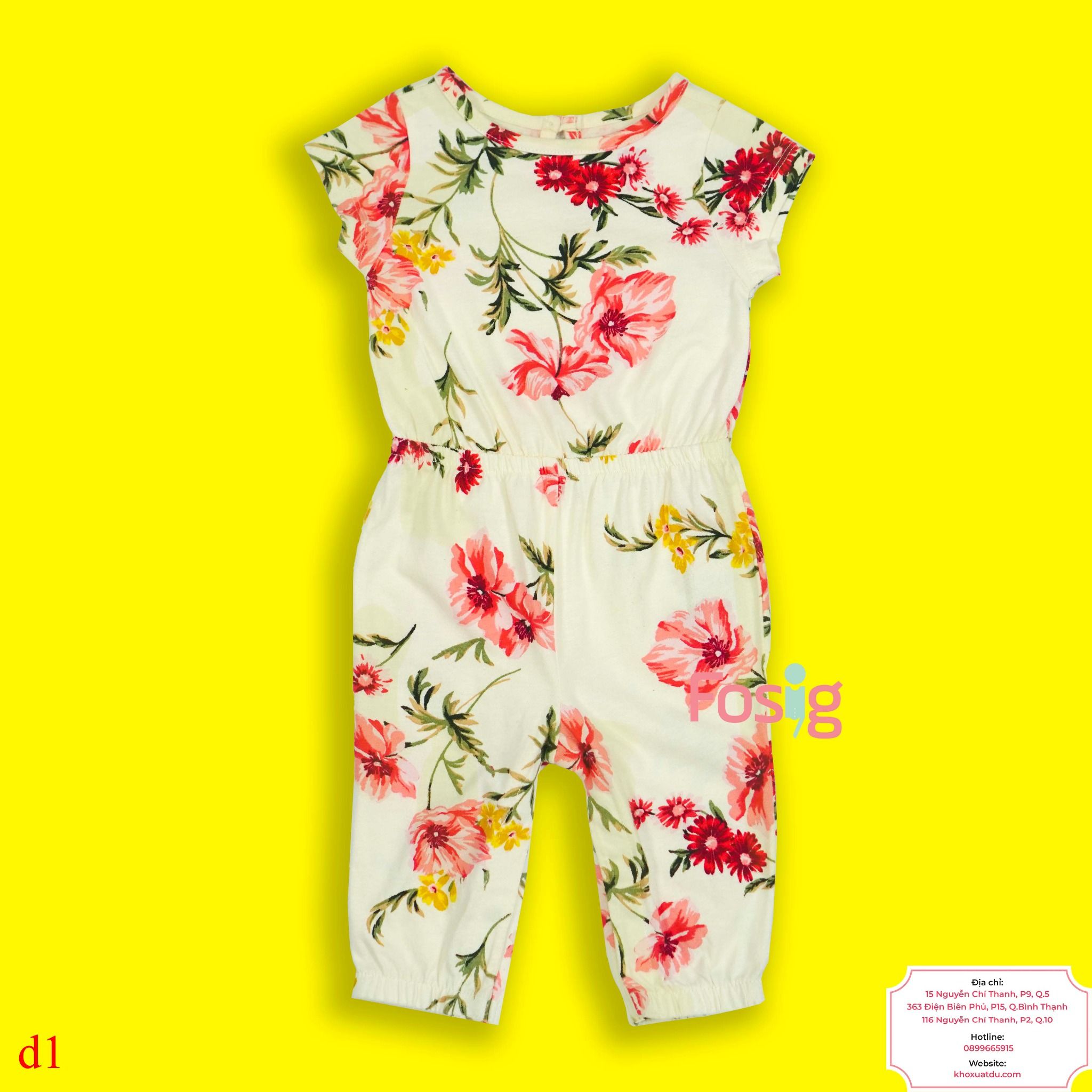  [3-6m] romer dài Jumpsuit Bé Gái - Kem Hoa Đỏ 