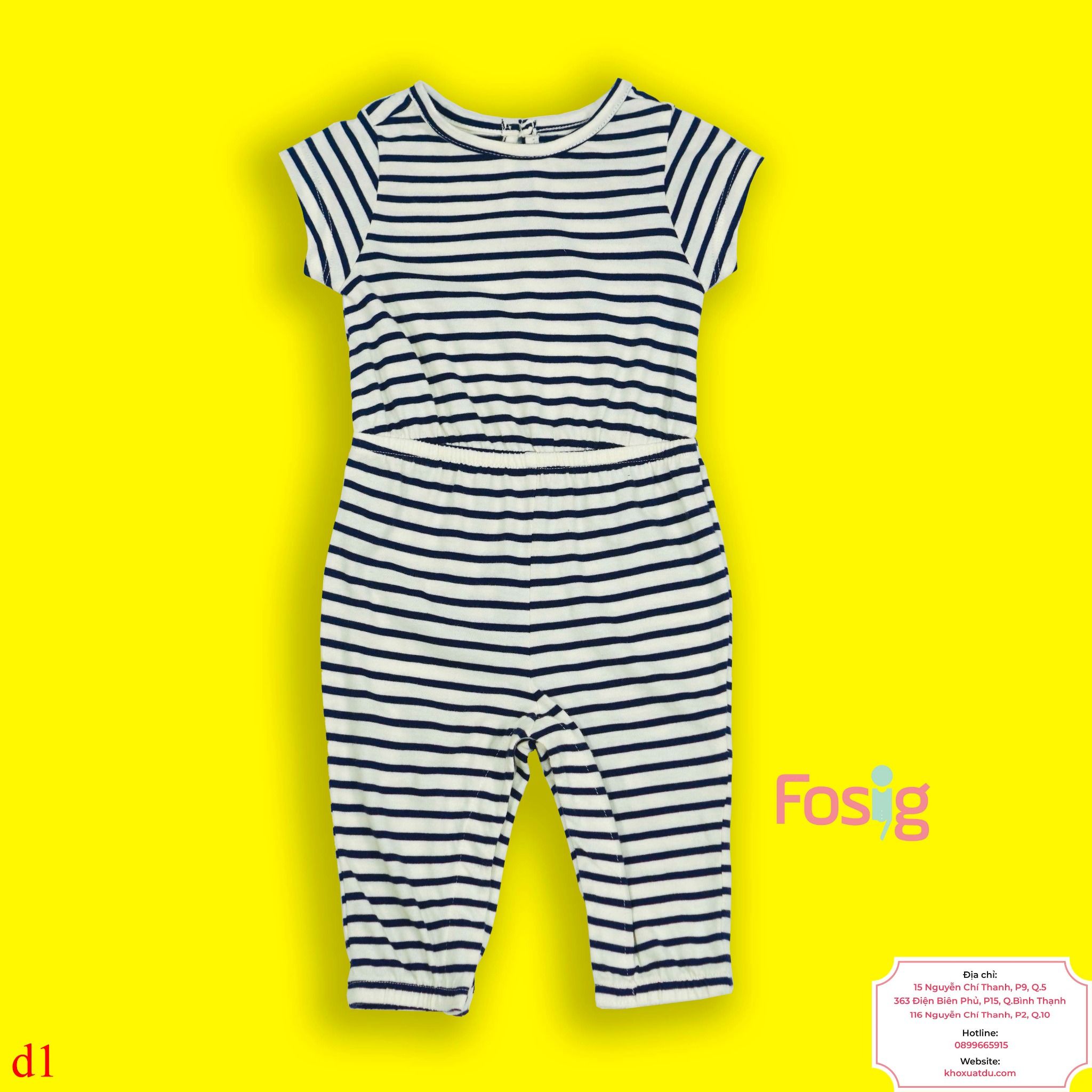  [0-3m, 12-18m] Jumpsuit Bé Gái - Sọc Navy 