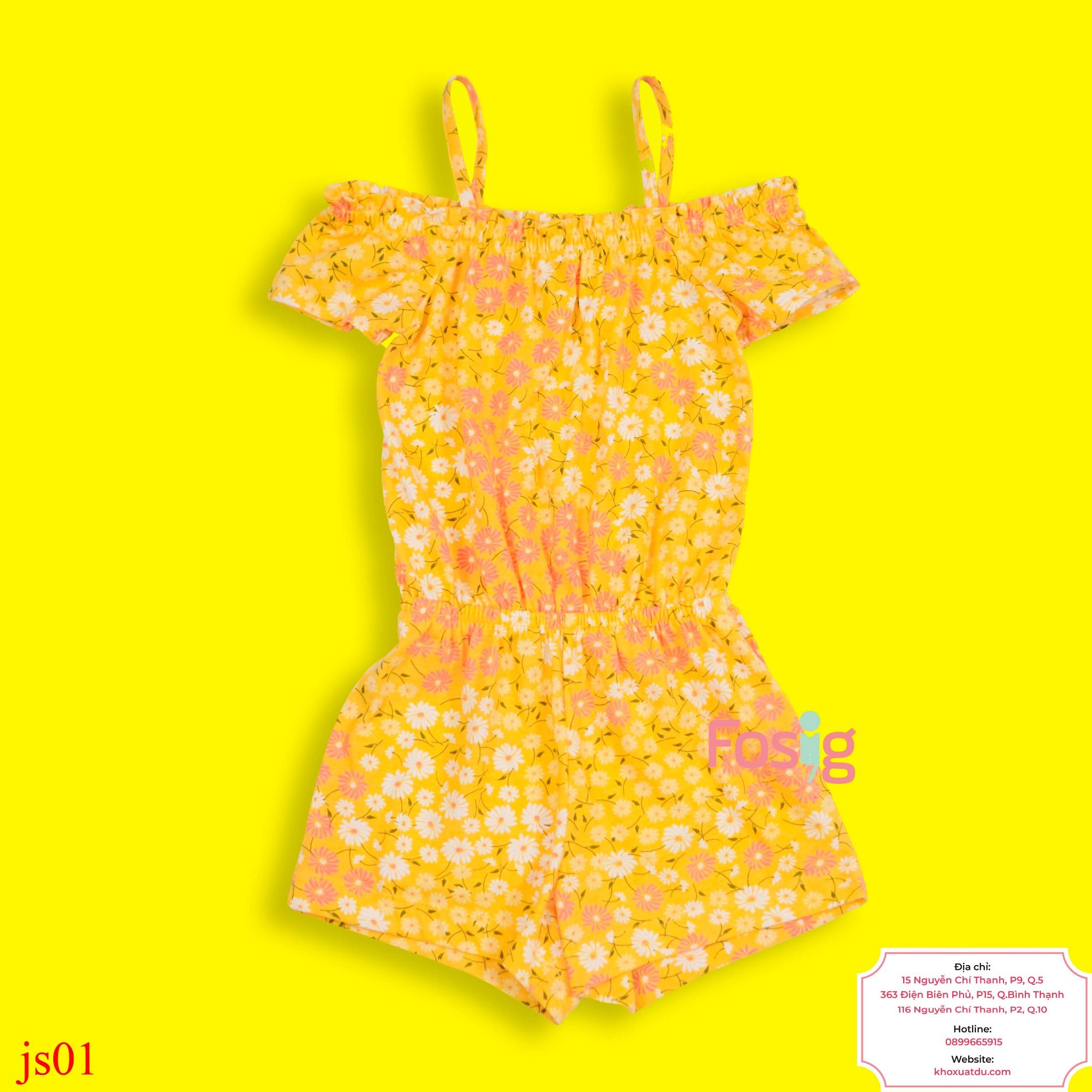  [6-8kg; 14-16kg] Jumpsuit Bé Gái PL - Vàng Nhạt Hoa 