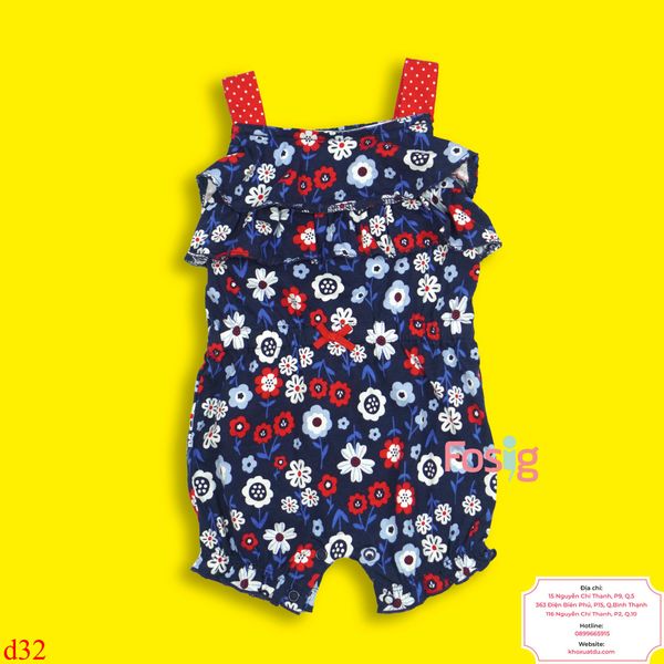  [0-3m] Jumpsuit Bé Gái Cter  - Xanh Navy Hoa Đỏ Trắng 