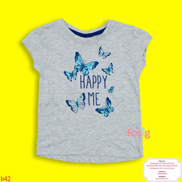  [14-16kg; 19-21kg] Áo Thun Tay Ngắn Bé Gái B42 - Xám Happy Me 